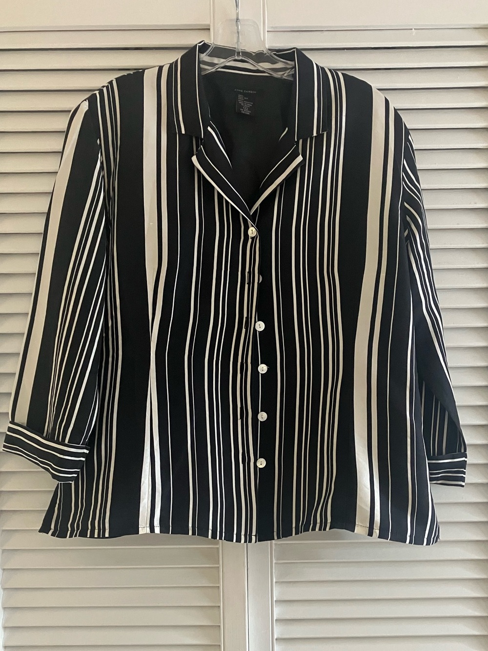 Anne Carson Black/White Striped Silk Blouse